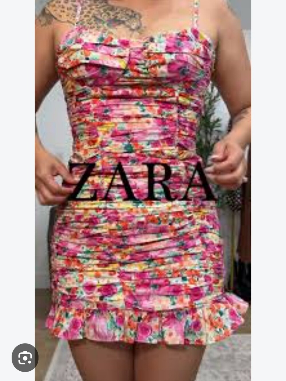 NWT ZARA Pink Floral Ruched Mini Dress Large